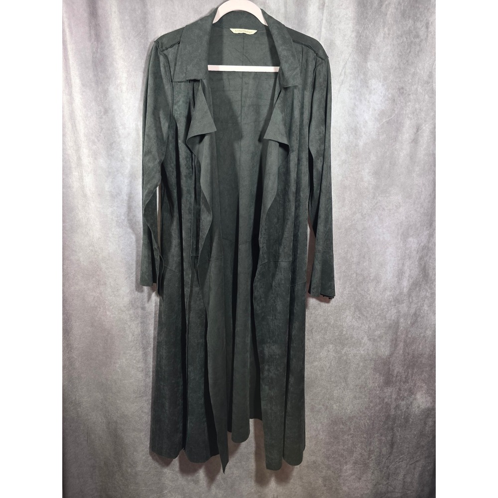 Soft Surroundings Faux Suede Duster Coat Open Front Longline Jacket Grey